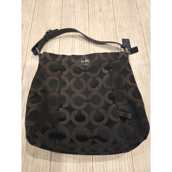 Vintage Coach Madison Op Art Black Satin Shoulder Bag Women's Handbag - Picture 1 of 14
